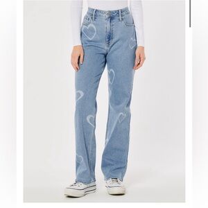 Heart Patterned Light Blue Jeans Hollister Light Medium Wash 15/14R 32 Waist EUC